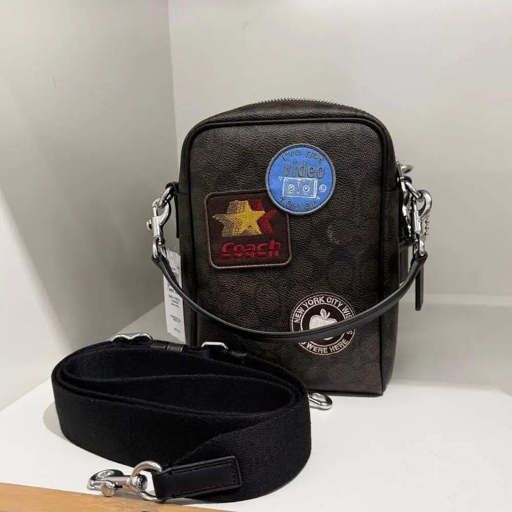 NEW‼️Coach Tristan Crossbody Bag 14 In Signature Canvas With Patches  CFR93
